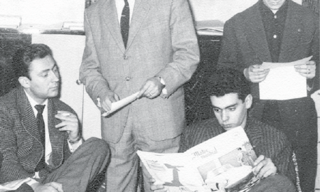 Manuel García amb Joan Vila i altres integrants de l’empresa de compravenda d’automòbils de segona mà que van constituir l’any 1949