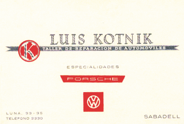 targeta publicitària del taller de Luis -Aloïs- Kotnik dels anys cinquanta