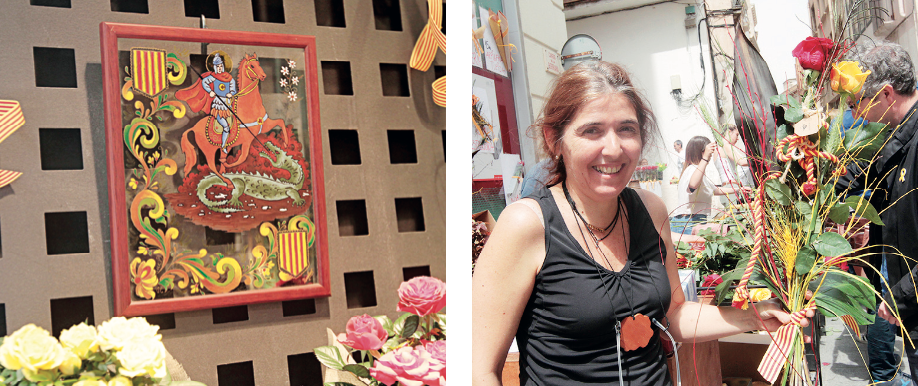 Un retaule de Sant Jordi i la Carlota Segalà a la seva botiga