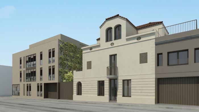 Imatge virtual de com serà la rehabilitació de la casa Casanovas i el futur edifici nou al fons / CEDIDA