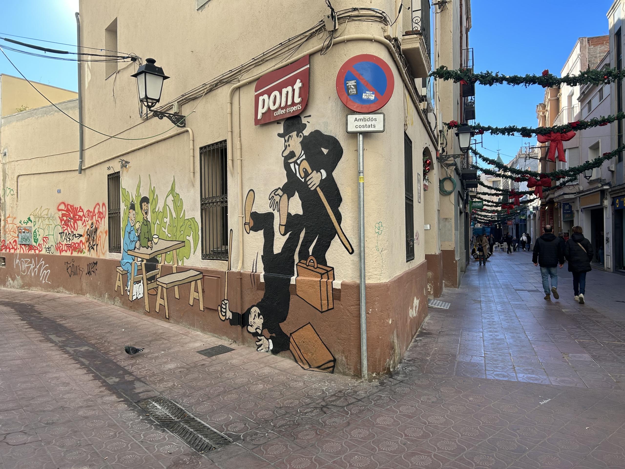 Tintin graffiti cafes pont